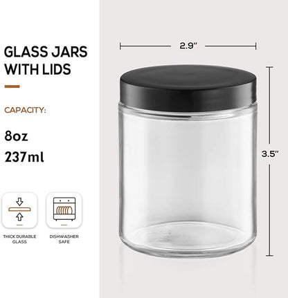 12 Pack, 8 OZ Clear Candle Jars For Making Candle, Thick Glass Jars with 12 Metal & 12 Plastic Lids - Empty Round Food Storage Containers, Canning Jar For Spice, Powder, Liquid, Sample - Food Grade - Image 2