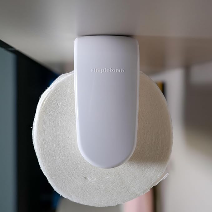 simpletome Paper Towel Holder Under Cabinet or Wall Mount ONE Hand Operation Tension Arm Kitchen Roll Holder (White, for 24-28cm/9.4-11inches roll)
