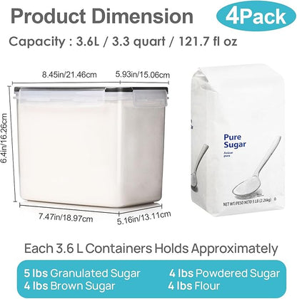 Vtopmart Food Storage Containers 3.3 quart / 3.6L, 4 Pieces BPA Free Plastic Airtight Canister for Flour, Sugar, Baking Supplies, with 4 Measuring Cups and 24 Labels,Black - Image 2