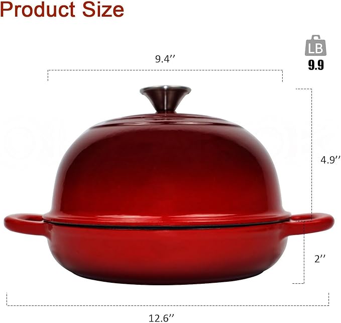 Dutch Oven for Bread Baking Bread Oven for Sourdough Bread Baking, Enameled Cast Iron Dutch Oven Pot with Lid 5 qt Cast Iron Bread Pan, Red - Image 3