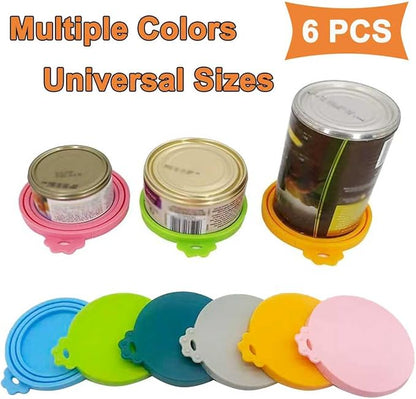 Food Can Lids, 6 Pcs Silicone Pet Food Can Covers for Dog & Cat Food, One Tin Cap Fit Most Standard Size Dog Cat Food Canned（Multicolor）