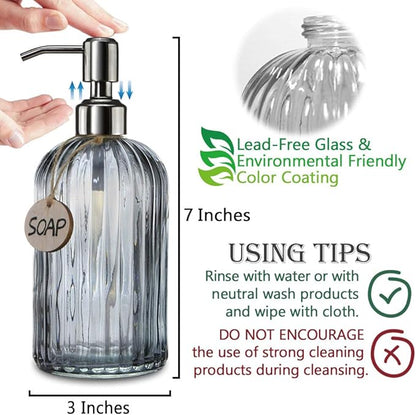 JASAI 18 Oz Vertical Stripes Kitchen Soap Dispenser with 304 Rust Proof Stainless Steel Pump, Refillable Liquid Soap Dispenser for Bathroom, Kitchen, Hand Soap, Dish Soap (Clear Grey) - Image 7