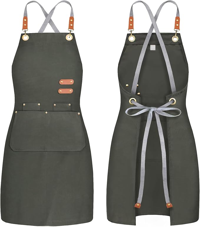 BeLuyi chef apron bib tool apron for man woman cross back straps with 4 pockets for kitchen cooking gardening baking working by BELUYI