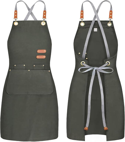 BeLuyi chef apron bib tool apron for man woman cross back straps with 4 pockets for kitchen cooking gardening baking working by BELUYI