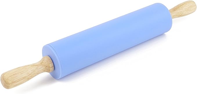 Silicone Rolling Pin with Wooden Handle - Non Stick Surface Dough Roller-roller pins for baking Pastry,Pizza,Fondant,Tortilla, Bread Crus& Christmas Cookies Supplies Gift for Home Bakers. - Image 3