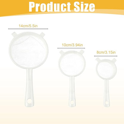 3PCS Plastic Nylon Strainer Set, 3 Sizes Ultra Fine Mesh Strainer for Juicing Kefir Grains Yogurt and More, Food-Grade Nylon Mesh Colander with Handle for DIY Crafts Baking Stuff