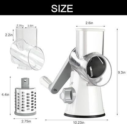 Cambom Rotary Cheese Grater Hand Crank Cheese Shredder for Fresh Cheese, Vegetable, Nuts,Non-slip Suction Base, Free Cleaning Brush Three Blades, White - Image 5