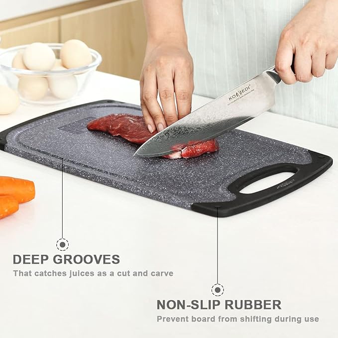 Viretang Plastic Cutting Boards Set of 3 Extra Large for Kitchen, Thick Chopping Board with Deep Juice Grooves, Non‑Slip Feet, Easy Grip Handle, BPA Free, Dishwasher Safe,Black - Image 7