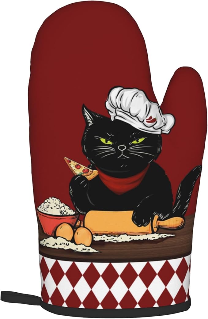 Cat Pot Holders and Oven Mitts - Red Cooking Gloves Hot Pads for Kitchen Fun Chef Gifts for Cooking Lover Cooks - Image 8