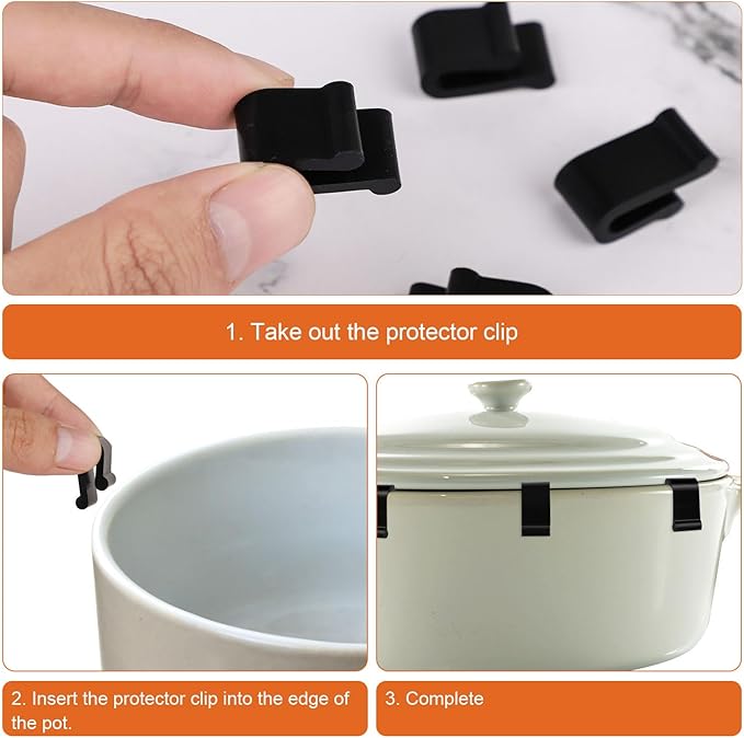 Gosknor 12pcs Dutch Oven Lid Protector Clips, Silicone, Black, Round, Oval, Accessory