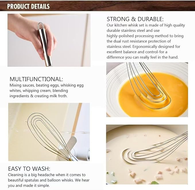 10.63" Stainless Steel Flat Whisk,Egg Beater for Blending,Whisking,Beating,or Stirring - Image 3