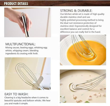 10.63" Stainless Steel Flat Whisk,Egg Beater for Blending,Whisking,Beating,or Stirring - Image 3
