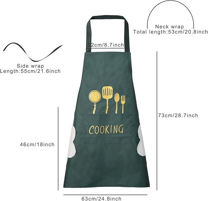 DILLMAN Women Kitchen Apron with Hand Wipe Pockets，Big Pocket,Hand-wiping, Waterproof for Cooking Baking