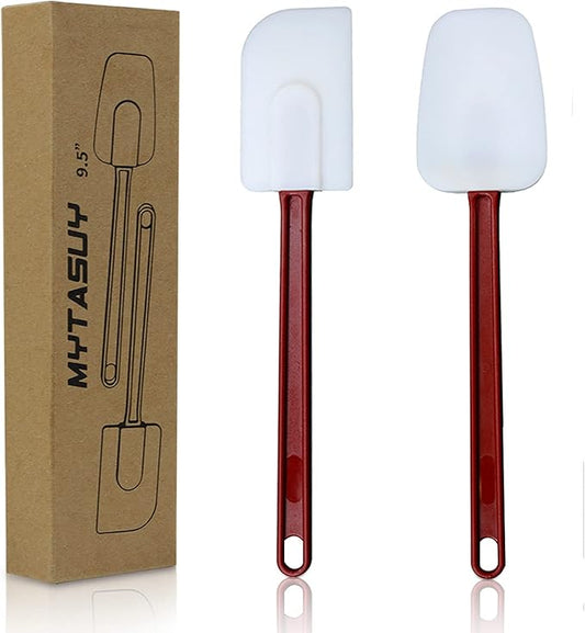 10 INCH Silicone Spatulas Heat Resistant Heavy Duty Rubber Spatulas Commercial Spatulas Set for Kitchen Use Silicone Cooking Utensils Sets of 2 by MYTASUY