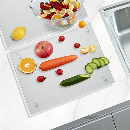 Mymonfif Tempered Glass Cutting Board for Kitchen, Clear Glass Board for Countertop, Heat Resistant, with Non-Slip Feet, 12x16" 2 Pcs Clear - Image 4