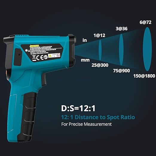 Tilswall Infrared Thermometer, -58°F to 1472°F(-50~800°C), Non-Contact Digital Laser Thermometer with Probe, Adjustable Emissivity, High/Low Temperature Alarm, for Cooking/BBQ/Freezer(NOT for Human)