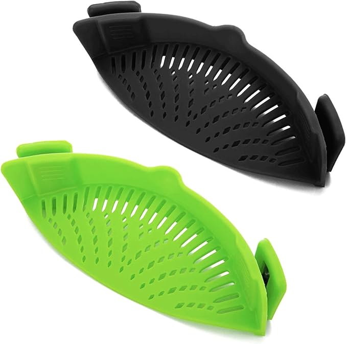 2 Pcs Clip on Strainer, Pot Strainer for Pasta Meat Vegetables Fruit, Silicone Strainers - Fit All Pots Bowls. by Qiunizadila