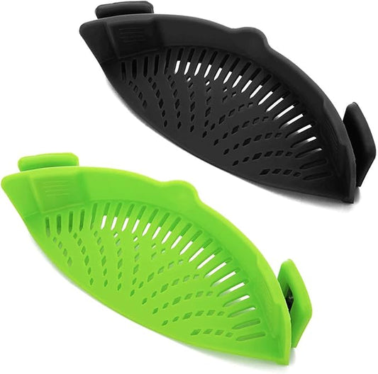 2 Pcs Clip on Strainer, Pot Strainer for Pasta Meat Vegetables Fruit, Silicone Strainers - Fit All Pots Bowls. by Qiunizadila