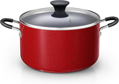 Cook N Home Nonstick Stockpot with Lid 6-Quarts, Professional Cooking Soup Pot, Casserole Cookware, Marble Red by CookNHome
