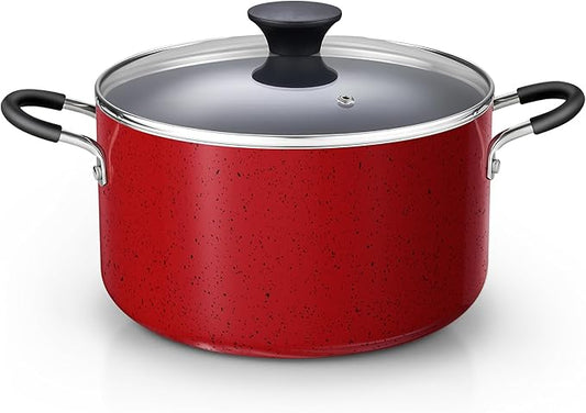 Cook N Home Nonstick Stockpot with Lid 6-Quarts, Professional Cooking Soup Pot, Casserole Cookware, Marble Red by CookNHome