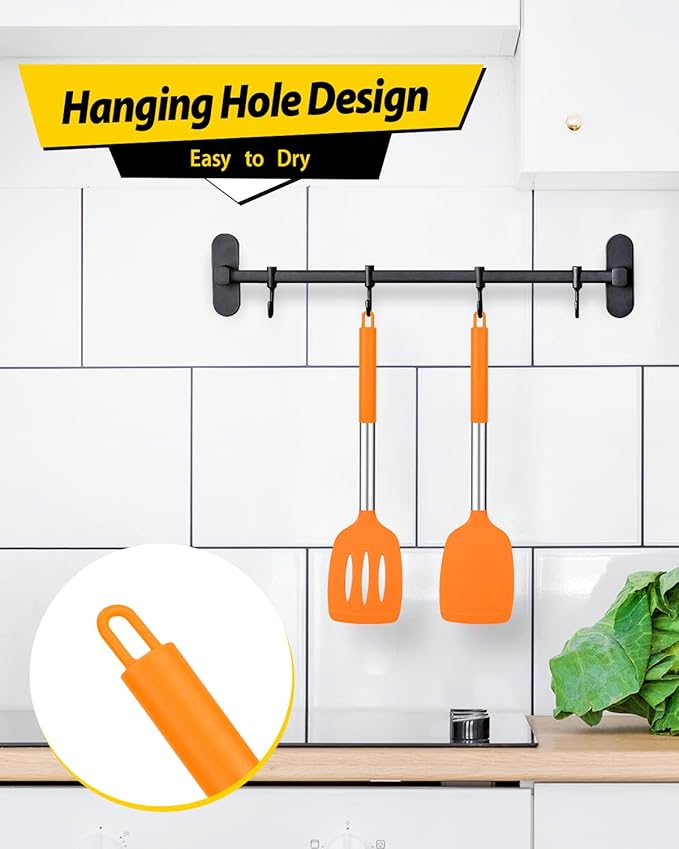Pack of 2 Silicone Solid Turner, Non Stick Slotted Kitchen Spatulas, High Heat Resistant BPA Free Cooking Utensils, Ideal Cookware for Fish, Eggs, Pancakes (ORANGE) - Image 6