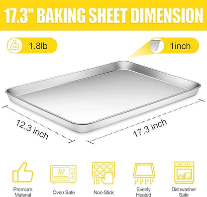 Terlulu Baking Sheet, Cookie Sheet, Stainless Steel Baking Pan, 2 Piece-17.3''x 12.3'' x 1'', Half Sheet Pan for Oven, Baking Tray for Baking&Roasting, Nonstick&Nontoxic&Easy Clean - Image 2