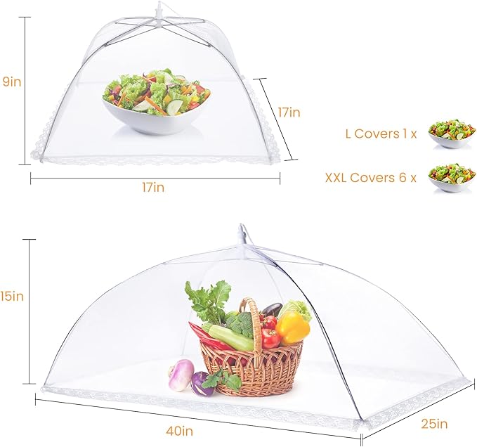Food Covers for Outside - 3 Extra Large (40 x 25 in) & 9 Large (17 x 17 in) Food Tents/Food Covers for Outdoors Mesh Screen, Picnic Pool Party Supplies, Pop-Up and Collapsible - Image 3