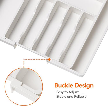 Lifewit Silverware Drawer Organizer, Expandable Utensil Tray for Kitchen, BPA Free Flatware and Cutlery Holder, Adjustable Plastic Storage for Spoons Forks Knives, 13-22 x 15", White - Image 5