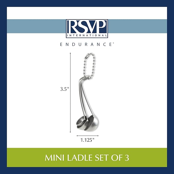 RSVP International Endurance Kitchen Collection Measuring Tools, Dishwasher Safe, Mini Ladles, 3 Piece, Stainless Steel
