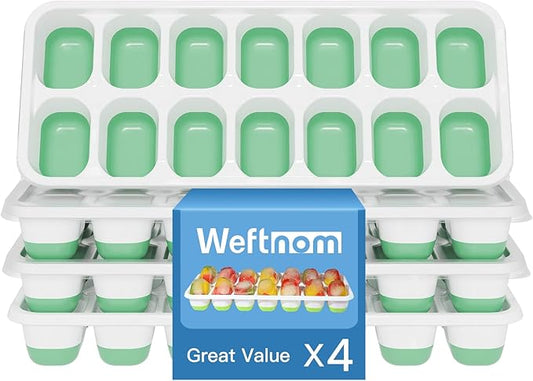 Ice Cube Tray, Ice Cube Trays for Freezer 4 Pack with Lids, Ice Tray Easy-Release, Ice Trays for Freezer Stackable, Silicone Ice Cube Tray for Drinks, Coffee - BPA-Free and Odor-Free by WEFTNOM