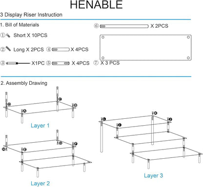 HENABLE 2PCS Large Acrylic Display Risers, Perfume Stand Organizer, Clear Acrylic Shelf Risers for Display Stands for Food, Tabletop Use, Amiibo Funko POP Figure, 3 Tier Clear Cupcake Stand Risers