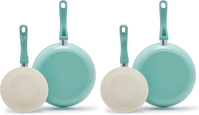 GreenLife Non Stick Fry Pan Set 7" & 10", Non-Toxic PFAS-Free Ceramic Skillet, Dishwasher & Oven Safe, Egg Omelet Frying Pan, Stay- Cool Handles, Kitchen Home Cooking Essentials, Turquoise (Pack of 2) by GreenLife
