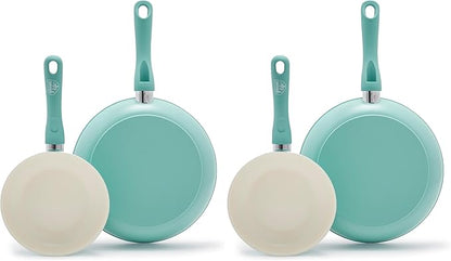 GreenLife Non Stick Fry Pan Set 7" & 10", Non-Toxic PFAS-Free Ceramic Skillet, Dishwasher & Oven Safe, Egg Omelet Frying Pan, Stay- Cool Handles, Kitchen Home Cooking Essentials, Turquoise (Pack of 2) by GreenLife