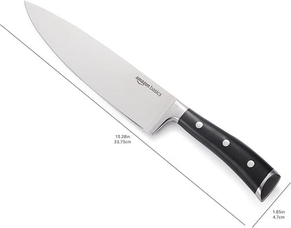 Amazon Basics Classic 8-inch Full Tang High Carbon Stainless Steel Chef's Knife, Multipurpose Kitchen Knife with Three Rivets, Silver - Image 5