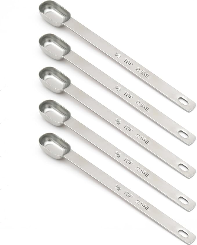 5PCS 1/2tsp (1/6tbsp, 2.5ml) Single Measuring Spoon, Stainless Steel Long Handle Individual Teaspoons Only by BERYLER