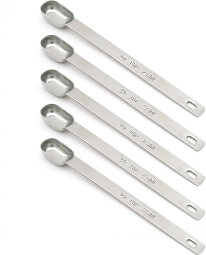 5PCS 1/2tsp (1/6tbsp, 2.5ml) Single Measuring Spoon, Stainless Steel Long Handle Individual Teaspoons Only by BERYLER
