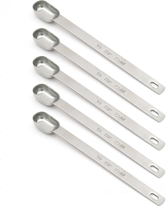5PCS 1/2tsp (1/6tbsp, 2.5ml) Single Measuring Spoon, Stainless Steel Long Handle Individual Teaspoons Only by BERYLER