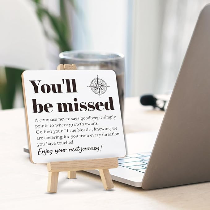 Farewell Gifts for Coworkers, Nautical Decor, Goodbye Going Away Gifts for Coworkers Women Men, You'll Be Missed Definition Compass Wood Sign with Easel Home Office Desk Shelf Table Decor - Image 3