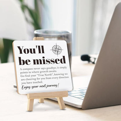 Farewell Gifts for Coworkers, Nautical Decor, Goodbye Going Away Gifts for Coworkers Women Men, You'll Be Missed Definition Compass Wood Sign with Easel Home Office Desk Shelf Table Decor - Image 3