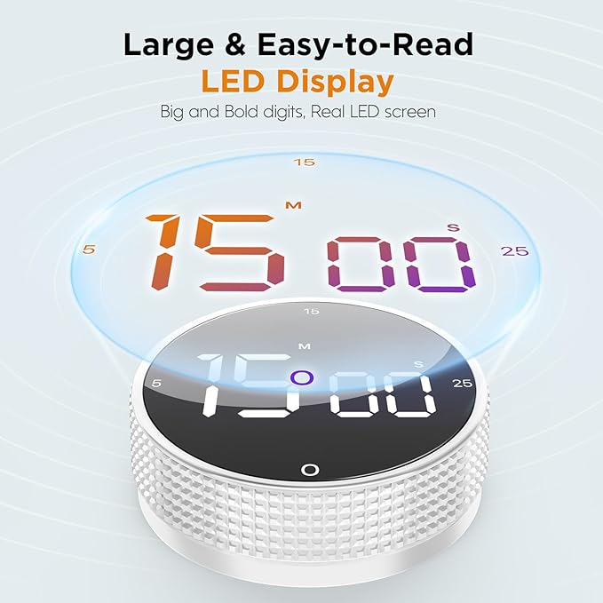 Upgrade Digital Kitchen Timer - 2 Pack Magnetic Countdown Countup Visual Pomodoro Timer with Large LED Display, 3-Preset Times, 3 Volume Levels, Ideal for Cooking, Baking and Fitness (2, White) - Image 3