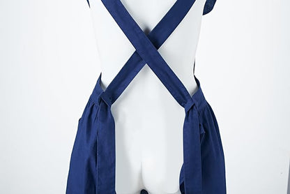 Hyzrz Retro Adjustable Ruffle Aprons with Pockets for Women Girls Vintage Cross Back Pinafore Dress Maid Costume Apron