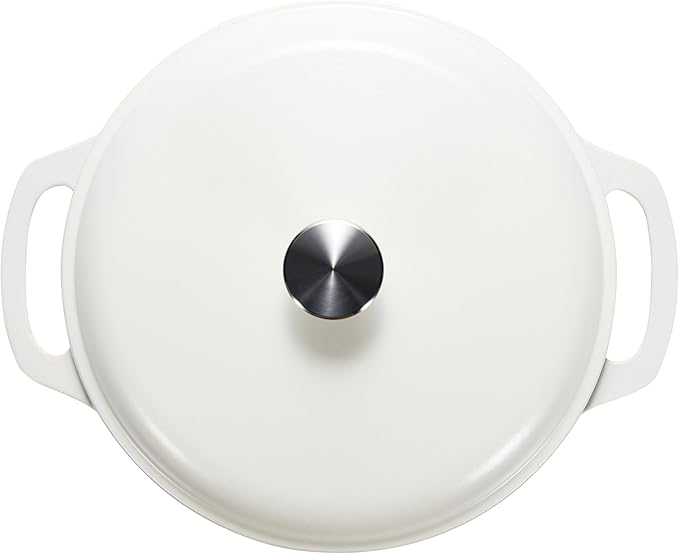 Amazon Basics Enameled Cast Iron Dutch Oven Pot with Lid, Round, Dual Handles, Heavy-Duty, Oven Safe for Stews, Roasting, Baking, 7.3-Quart, Matte White - Image 3