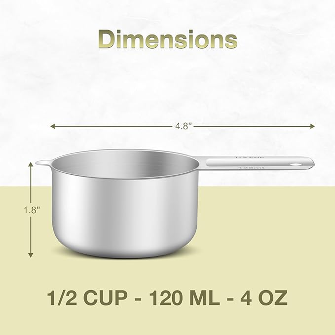 1PCS 1/2Cup (120ml, 4oz) Single Measuring Cup, Etched Inner Scale Stainless Steel Measure Scoop, Metric and US Measurement, Dishwasher Safe - Image 2