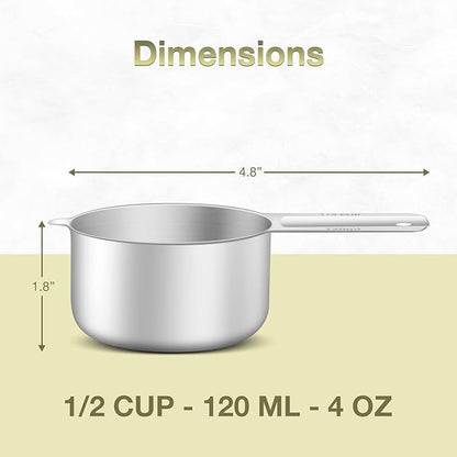 1PCS 1/2Cup (120ml, 4oz) Single Measuring Cup, Etched Inner Scale Stainless Steel Measure Scoop, Metric and US Measurement, Dishwasher Safe - Image 2