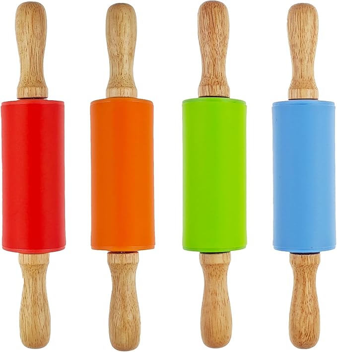 4 Pack Small Rolling Pin for Kids, Kids Rolling Pin for Home Kitchen (9 Inch) by Miokun