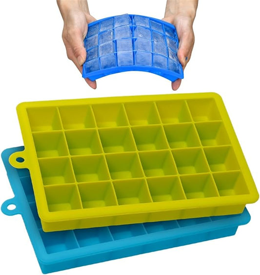 AYI&AYEE Silicone Ice Cube Trays with Lids - 2 Pack - 24 Cavities 1 inch (1.2 tbsp / 20ml / 0.6 fl oz) Square Ice Cubes Baking Molds - BPA free - Easy Release - for Juice, Baby Food, Chocolate & More