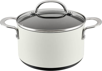 Anolon Achieve Hard Anodized Nonstick Saucepot with Lid, 4 Quart, Cream