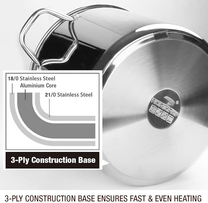 HOMICHEF Small Stock Pot 4 Quart Nickel Free Stainless Steel - Small 4Qt Stockpot With Glass Lid - Soup Pot Cooking Pot 4 Quart - Image 5