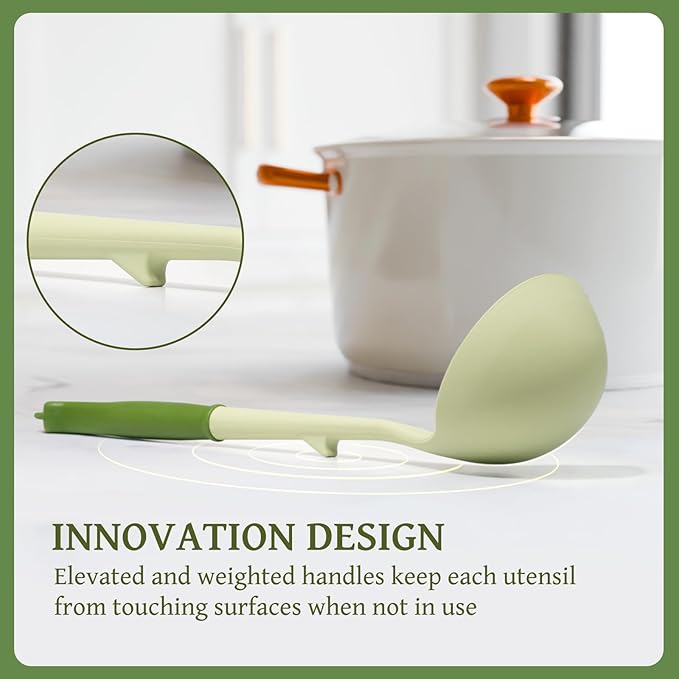 Kikcoin 43Pcs Kitchen Utensils Set - Silicone Cooking Utensil Set, Dishwasher Safe Spatula for Non-stick Cookware, 446°F Heat Resistant Kitchen Gadgets with Holder BPA Free, Avocado Green - Image 4