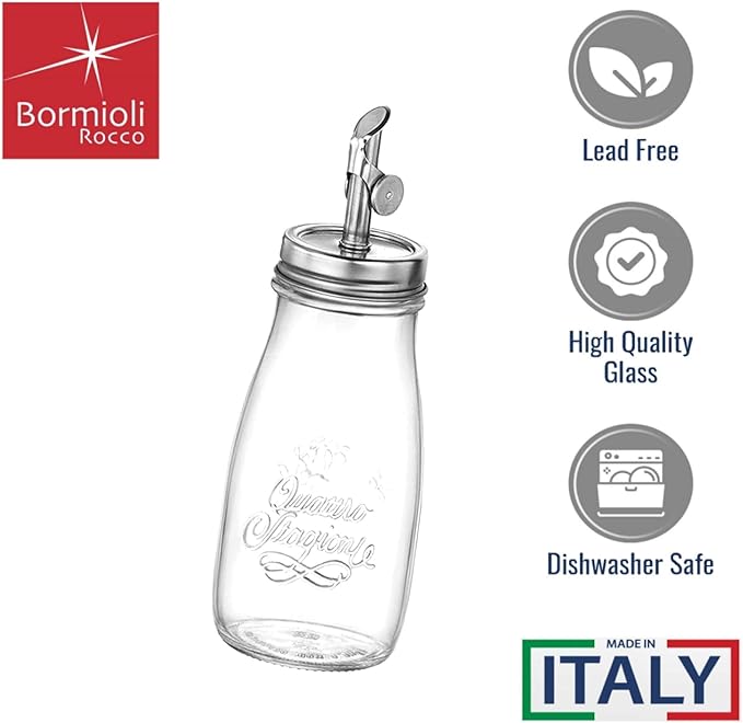 Bormioli Rocco Quattro Stagioni, 13.5 Oz Olive Oil Dispensers with Weighted Pourer, Durable Glass, Made in Italy - Image 4